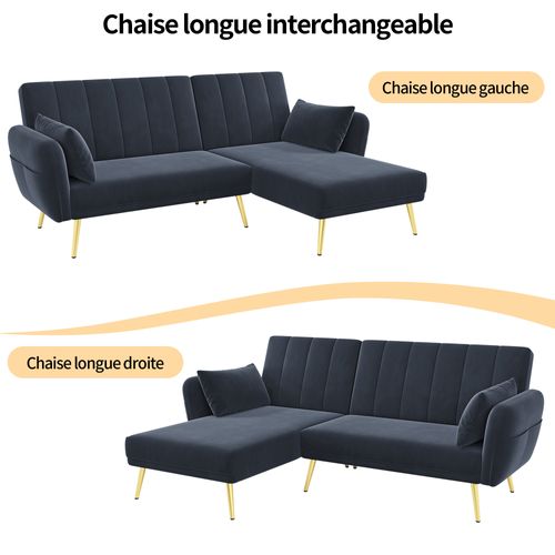 Canapé Convertible D'angle L Moderne - Bleu Foncé