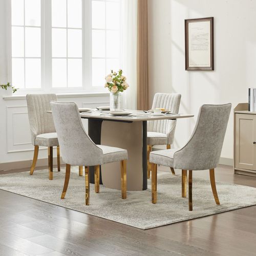 Paire De Chaises En Chenille Beige - Structure Bois - Confort Garanti - Convient Aux Salles à Manger