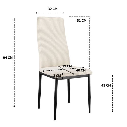 Lot De 4 Chaises Confortables - Dossier Haut, Siège Rembourré - Structure Métal - Multi-usage