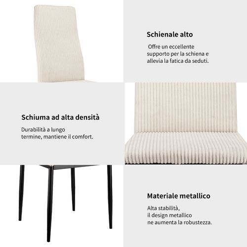 Lot De 4 Chaises Confortables - Dossier Haut, Siège Rembourré - Structure Métal - Multi-usage