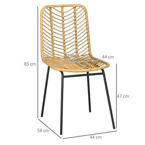 Lot De 2 Chaises Jaune Style Rotin - Structure Acier Robuste - 44x58x85 Cm - Salon/cuisine