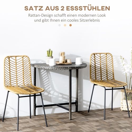 Lot De 2 Chaises Jaune Style Rotin - Structure Acier Robuste - 44x58x85 Cm - Salon/cuisine