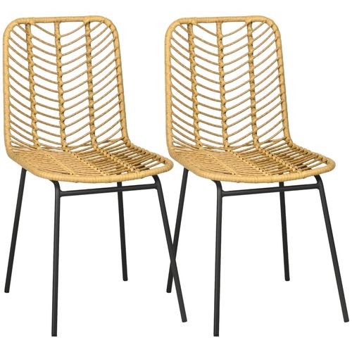 Lot De 2 Chaises Jaune Style Rotin - Structure Acier Robuste - 44x58x85 Cm - Salon/cuisine