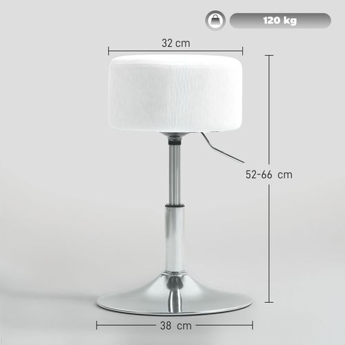 Tabouret De Bar Réglable Et Pivotant 360° - Tissu Corde Blanc - Repose-pieds - Structure Métal