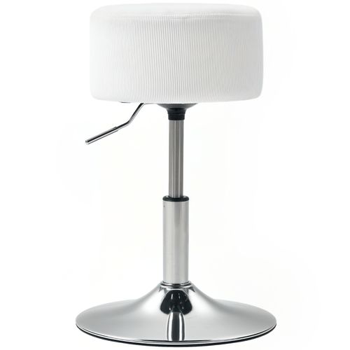 Tabouret De Bar Réglable Et Pivotant 360° - Tissu Corde Blanc - Repose-pieds - Structure Métal