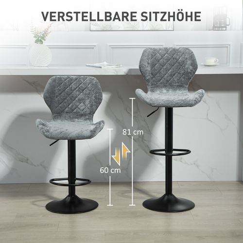 Lot De 2 Tabourets - Tissu Chenille Gris Foncé, Pivotants 360° - Confort