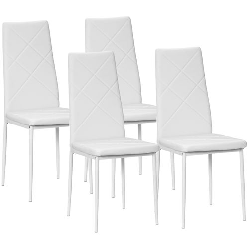 4 Chaises De Cuisine/salon En Simili Cuir - Structure Acier, Moderne - Blanc