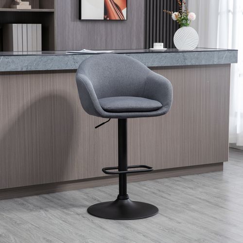 Tabouret De Bar - Réglable, Dossier - Tissu Lin Gris