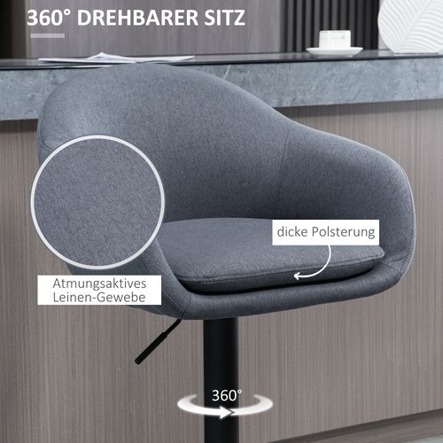 Tabouret De Bar - Réglable, Dossier - Tissu Lin Gris