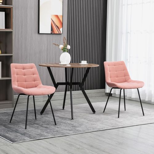 Lot De 2 Chaises Rétro - Velours Rose, Structure Acier - Élégance