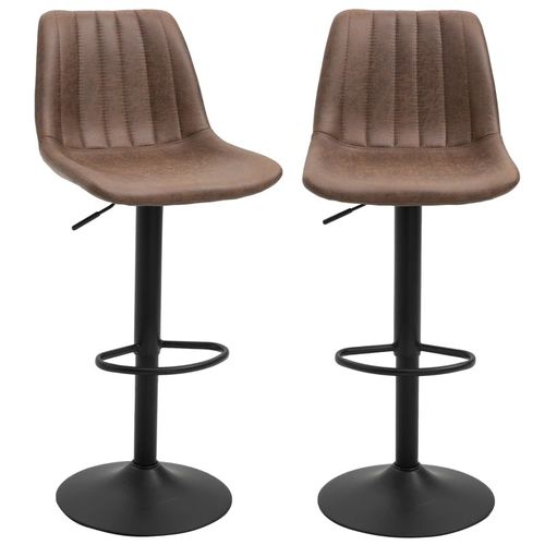 Lot De 2 Tabourets De Bar - Réglables, Pivotants, Tissu Polyester Brun