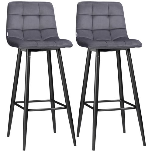 2 Tabourets De Bar Design Moderne - Velours Gris, Structure Stable - Sécurité Assurée