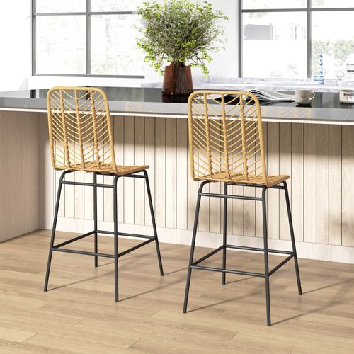 Lot De 2 Tabourets - Style Bohème, Rotin Pe Jaune/noir - Design Unique