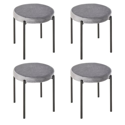 Lot De 4 Tabourets De Cuisine Empilables En Velours - Siège Rembourré - 41.5x41.5x46 Cm