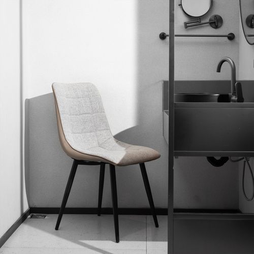 Paire De Chaises En Lin Et Simili Cuir - Structure Métal Robuste - Nettoyage Facile