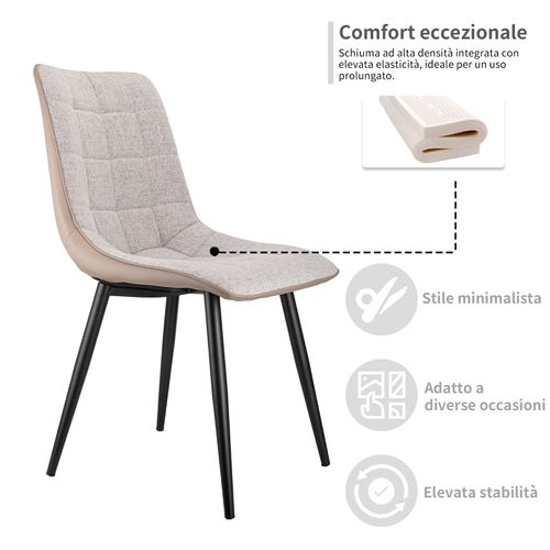 Paire De Chaises En Lin Et Simili Cuir - Structure Métal Robuste - Nettoyage Facile