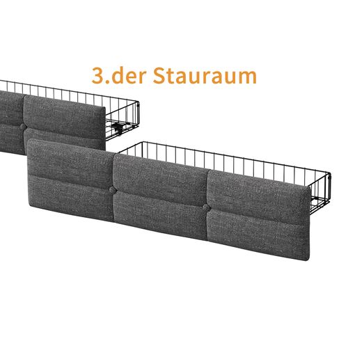 Lit Enfant 90x200cm Avec Tiroirs De Rangement, Éclairage LED Et Port USB, Lin, Gris