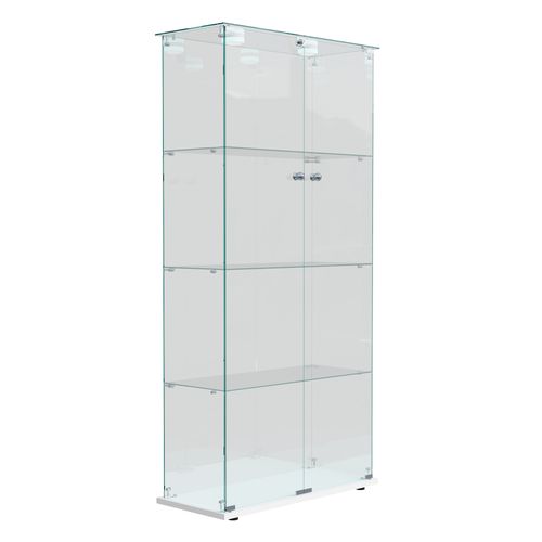 Vitrine En Verre Avec LED, Avec 2 Portes Verrouillables Et 4 Étagères, 163x78,5x35 Cm, Blanche