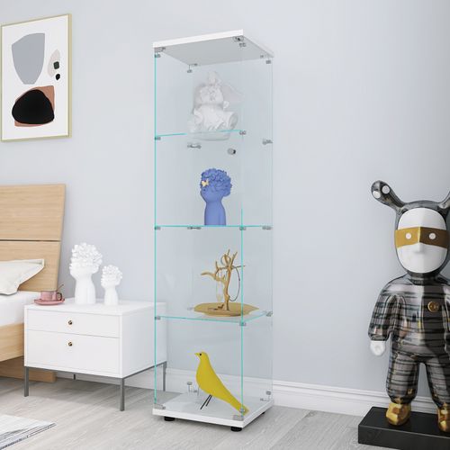 Vitrine En Verre Avec 4 Étagères, Idéale Pour Les Bars Et Les Salons, 164 X 42,5 X 36,5 Cm, Blanche