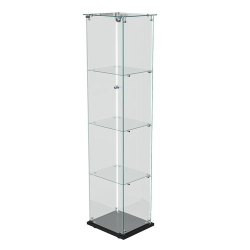 Vitrine LED En Verre Avec 4 Étagères En Verre, 1 Porte Et Serrure, 39,8 X 35 X 163 Cm, Noir