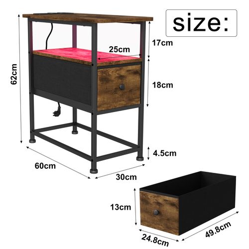 Table D'appoint Avec Station De Recharge Intégrée Et Un Tiroir,idéale Pour Les Petits Espaces,marron