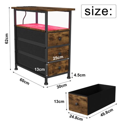 Table D'appoint Avec Station De Recharge Intégrée Et 3 Tiroirs,idéale Pour Les Petits Espaces,marron