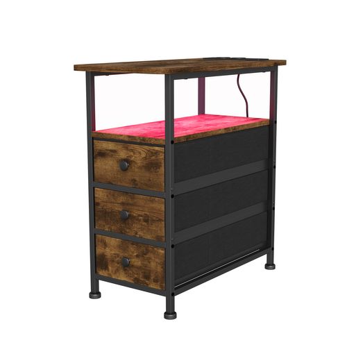 Table D'appoint Avec Station De Recharge Intégrée Et 3 Tiroirs,idéale Pour Les Petits Espaces,marron