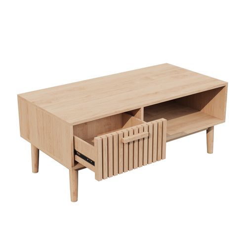 Table Basse Moderne En Bois Avec Rangement Ouvert Et Tiroirs, 100x50x43 Cm, Couleur Bois