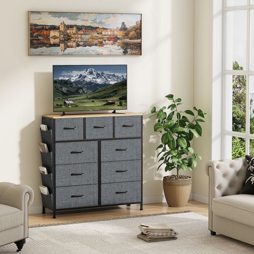 Commode à Neuf Tiroirs - Convient Pour Le Salon, La Chambre Ou Le Couloir - Grise - 99 X 30 X 100 Cm