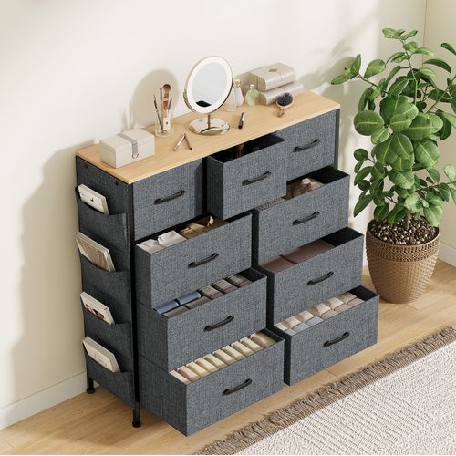 Commode à Neuf Tiroirs - Convient Pour Le Salon, La Chambre Ou Le Couloir - Grise - 99 X 30 X 100 Cm