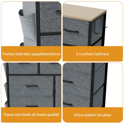 Commode à Neuf Tiroirs - Convient Pour Le Salon, La Chambre Ou Le Couloir - Grise - 99 X 30 X 100 Cm