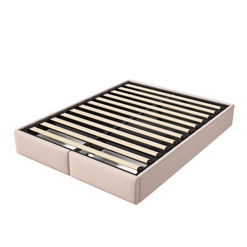 Lit Capitonné 140 X 200 Cm, Plate-forme Avec 2 Tiroir, Sans Tête De Lit, Beige