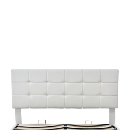 Lit Rembourré En Pu 140x200 Cm Avec LED Et Lit à Levage , Sommier à Lattes, Lit Double, Pu, Blanc