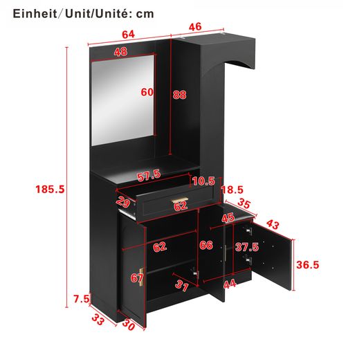 Meuble D'entrée Multifonction - Miroir, Rangement Intégré - Moderne Et Pratique,noir