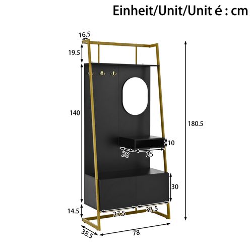 Vestiaire De Rangement - Miroir, Banc, Porte-chaussures - Mettre dans vestiaires,noir