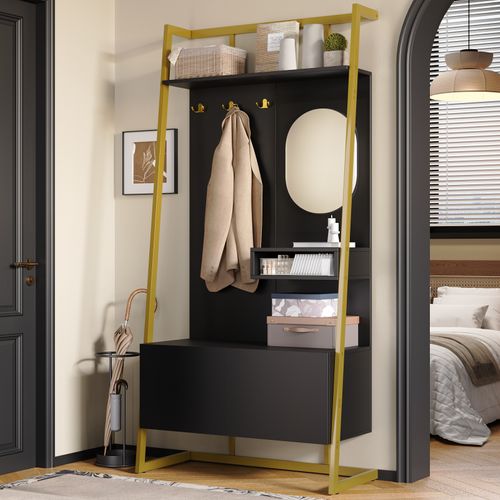 Vestiaire De Rangement - Miroir, Banc, Porte-chaussures - Mettre dans vestiaires,noir