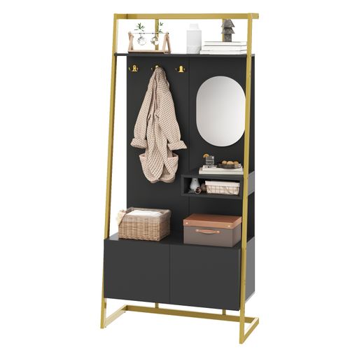 Vestiaire De Rangement - Miroir, Banc, Porte-chaussures - Mettre dans vestiaires,noir