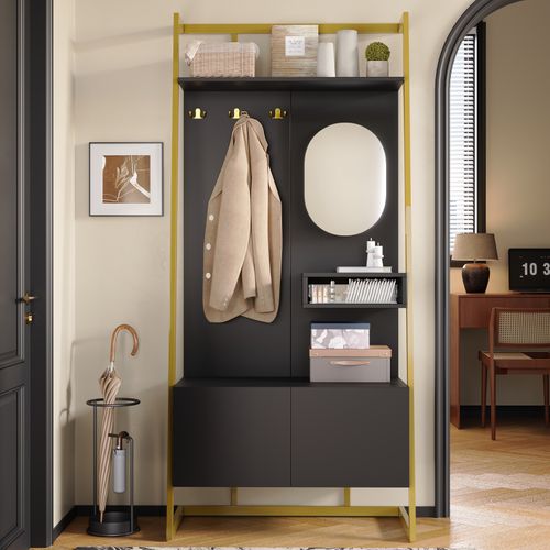 Vestiaire De Rangement - Miroir, Banc, Porte-chaussures - Mettre dans vestiaires,noir