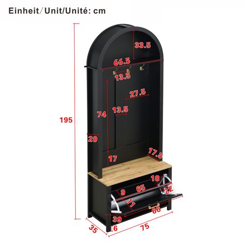 Meuble D'entrée Multifonction - Rangement Chaussures, Manteaux - Mdf Et Pieds Métal,noir