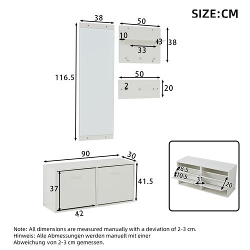 Vestiaire De Rangement 4 Pièces Blanc - Miroir, 6 Cintres, Rangement Chapeaux,Mettre dans vestiaires