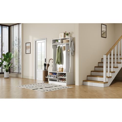Vestiaire De Rangement - 6 Cintres, 1 Porte, 4 Casiers - Blanc,Mettre dans vestiaires