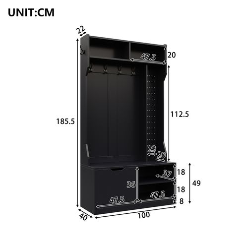 Vestiaire De Rangement - 6 Cintres, 1 Porte, 4 Casiers - Noir,Mettre dans vestiaires