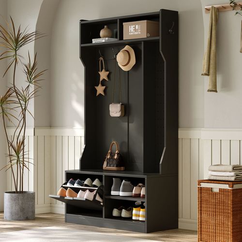 Vestiaire De Rangement - 6 Cintres, 1 Porte, 4 Casiers - Noir,Mettre dans vestiaires