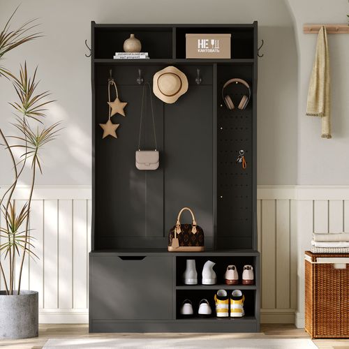 Vestiaire De Rangement - 6 Cintres, 1 Porte, 4 Casiers - Noir,Mettre dans vestiaires