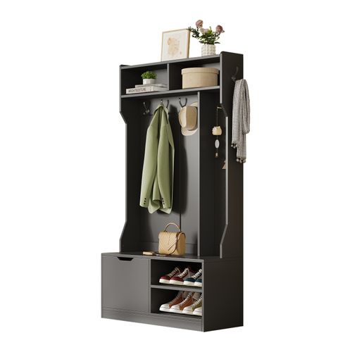 Vestiaire De Rangement - 6 Cintres, 1 Porte, 4 Casiers - Noir,Mettre dans vestiaires