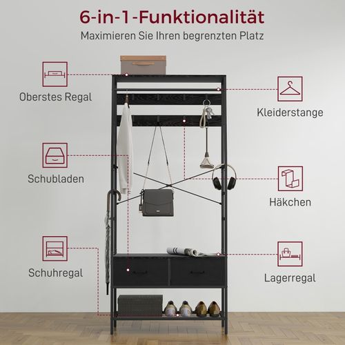 Porte-vêtements Avec Anti-renversement - 8 Cintres, 2 Tiroirs Tissu, Range-chaussures