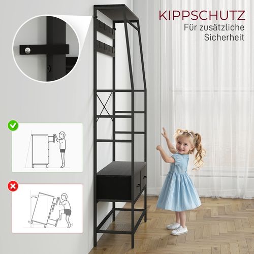 Porte-vêtements Avec Anti-renversement - 8 Cintres, 2 Tiroirs Tissu, Range-chaussures