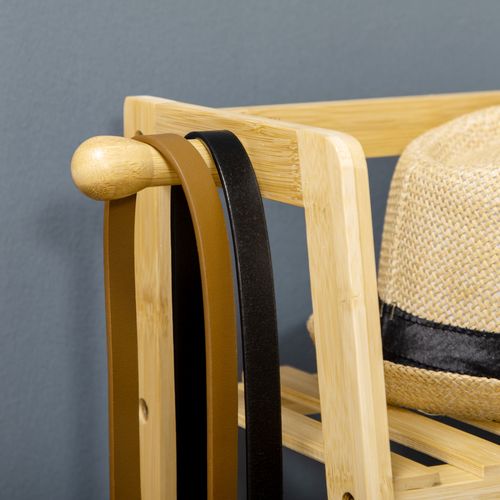 Porte-vêtements En Bambou Naturel - 2 Étagères, 2 Cintres, Barre - 114x40x139 Cm