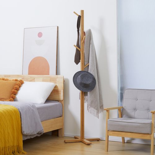 Porte-vêtements En Bambou - 8 Cintres - 49.5x49.5x178 Cm - Pour Entrée/chambre