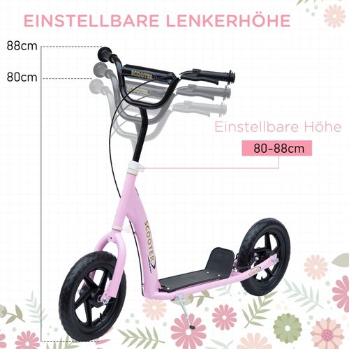Scooter Sécurisé Enfant - Frein Main, Stabilité - Pour Filles 5 Ans Et + - Rose